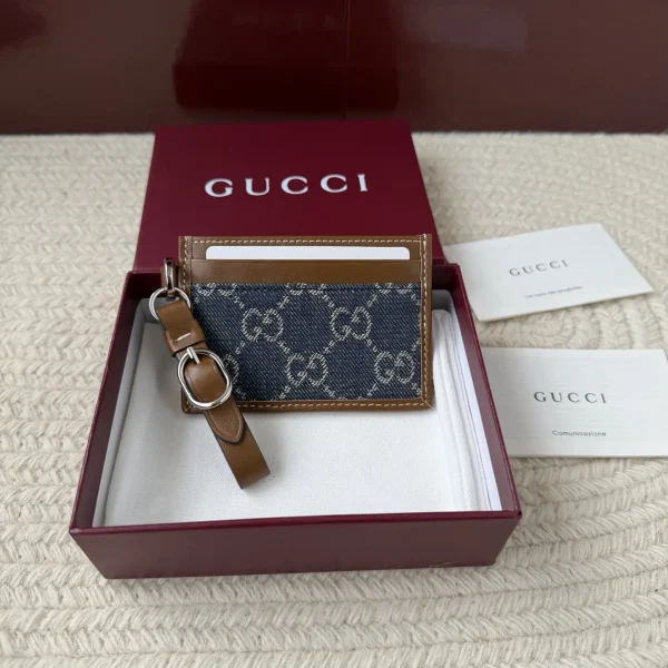Gucci Monogram Denim Card Holder with Leather Strap image 1