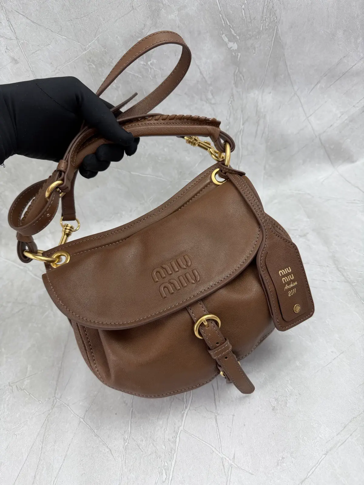Miu Miu Brown Leather Hobo Shoulder Bag image 1