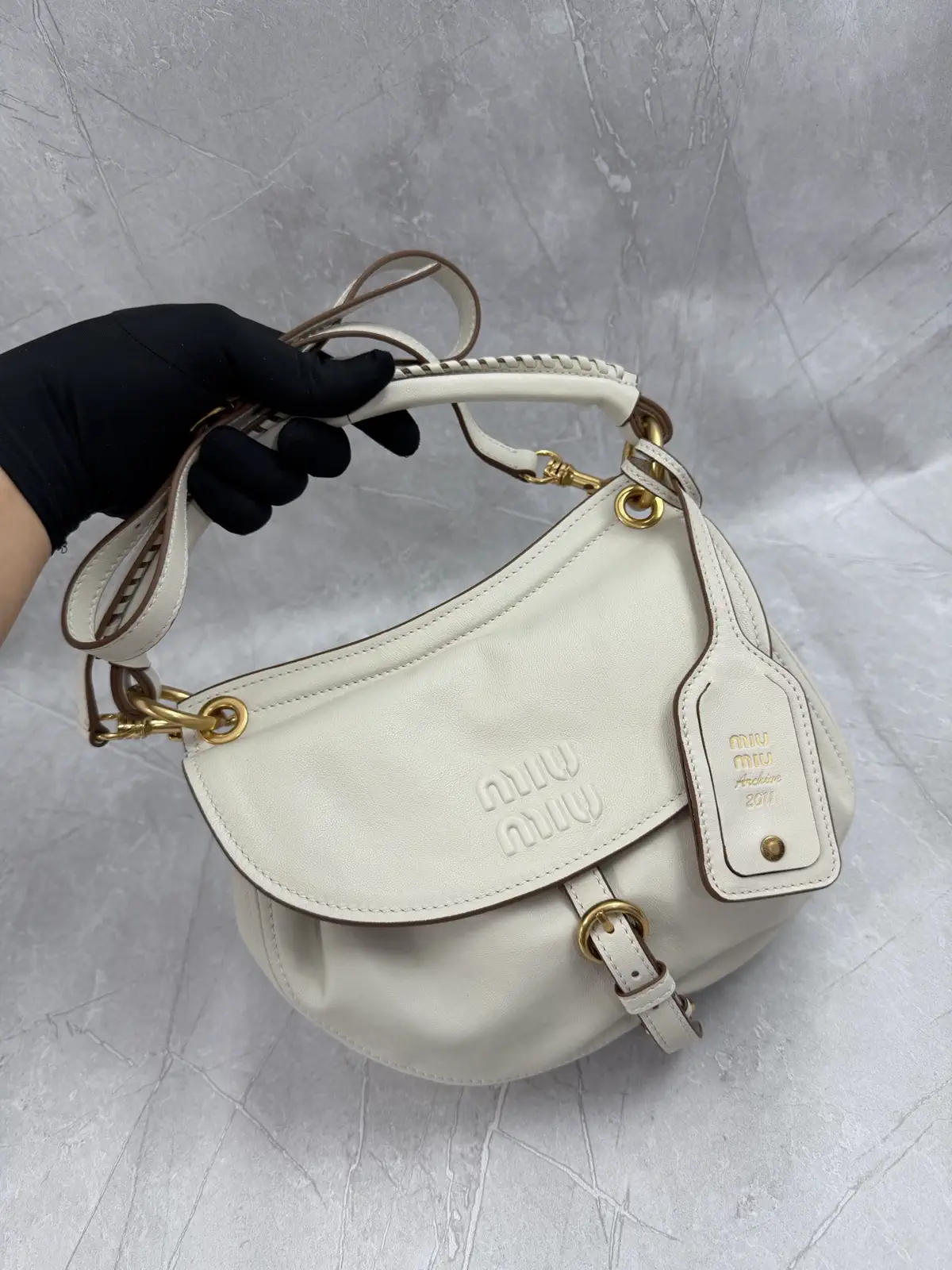 Miu Miu White Leather Hobo Shoulder Bag image 1