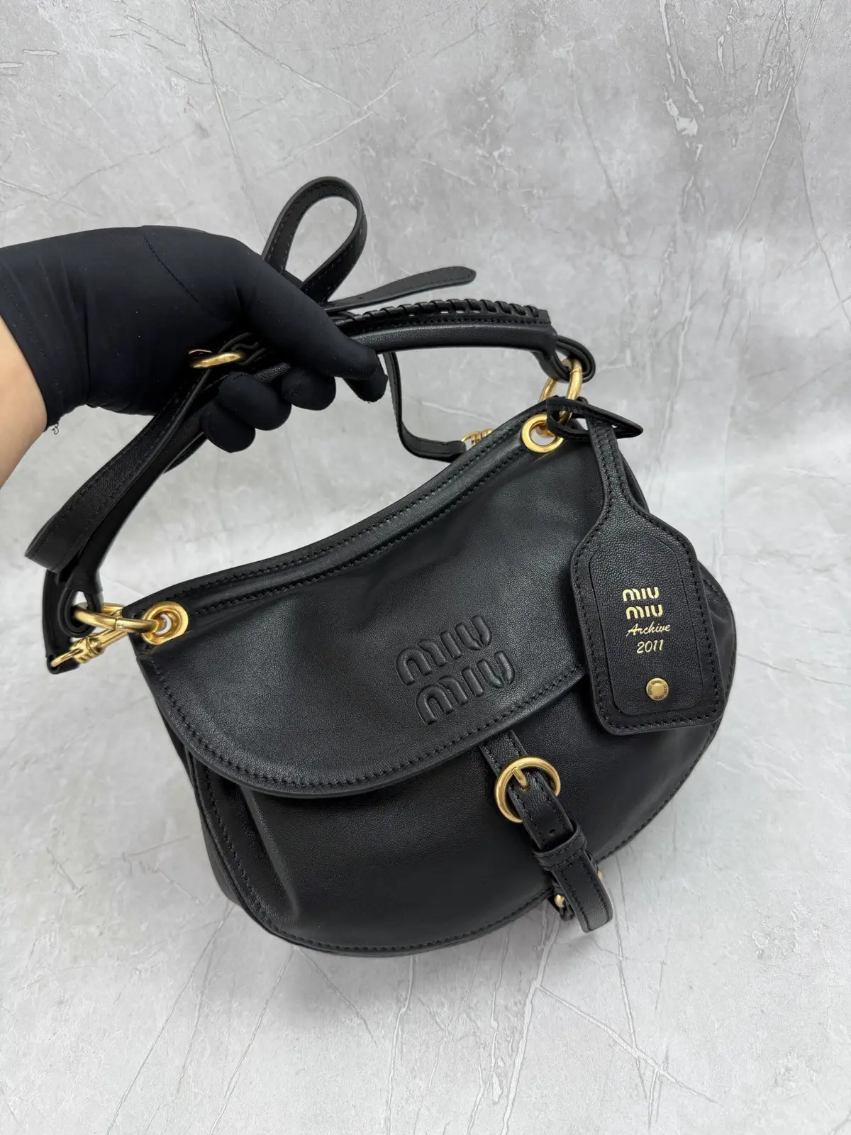 Miu Miu Black Leather Hobo Shoulder Bag image 1
