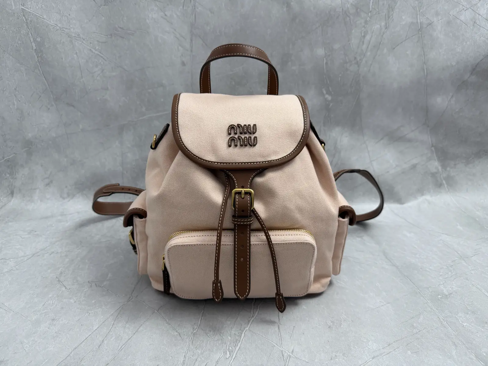 Miu Miu Canvas Backpack with Leather Trim image 1