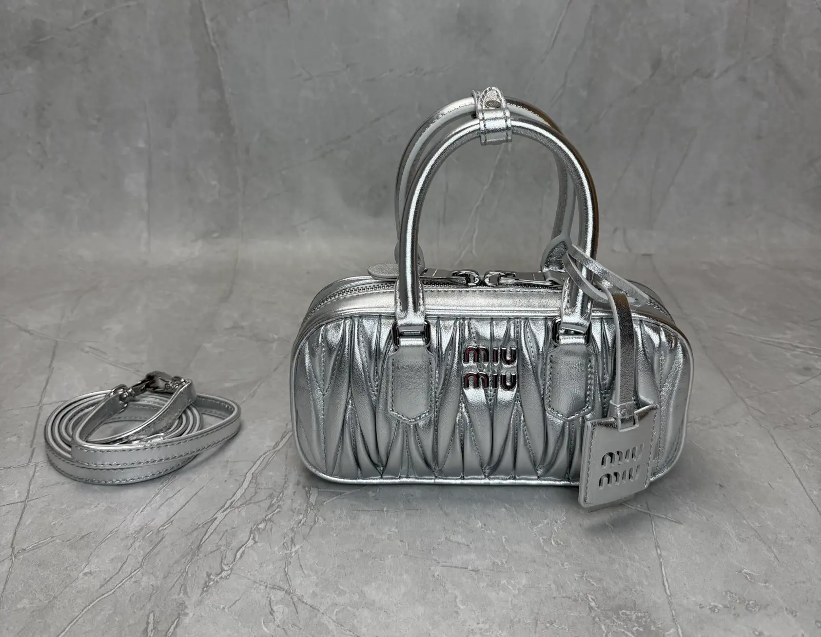 Miu Miu Silver Matelasse Mini Top Handle Bag image 1