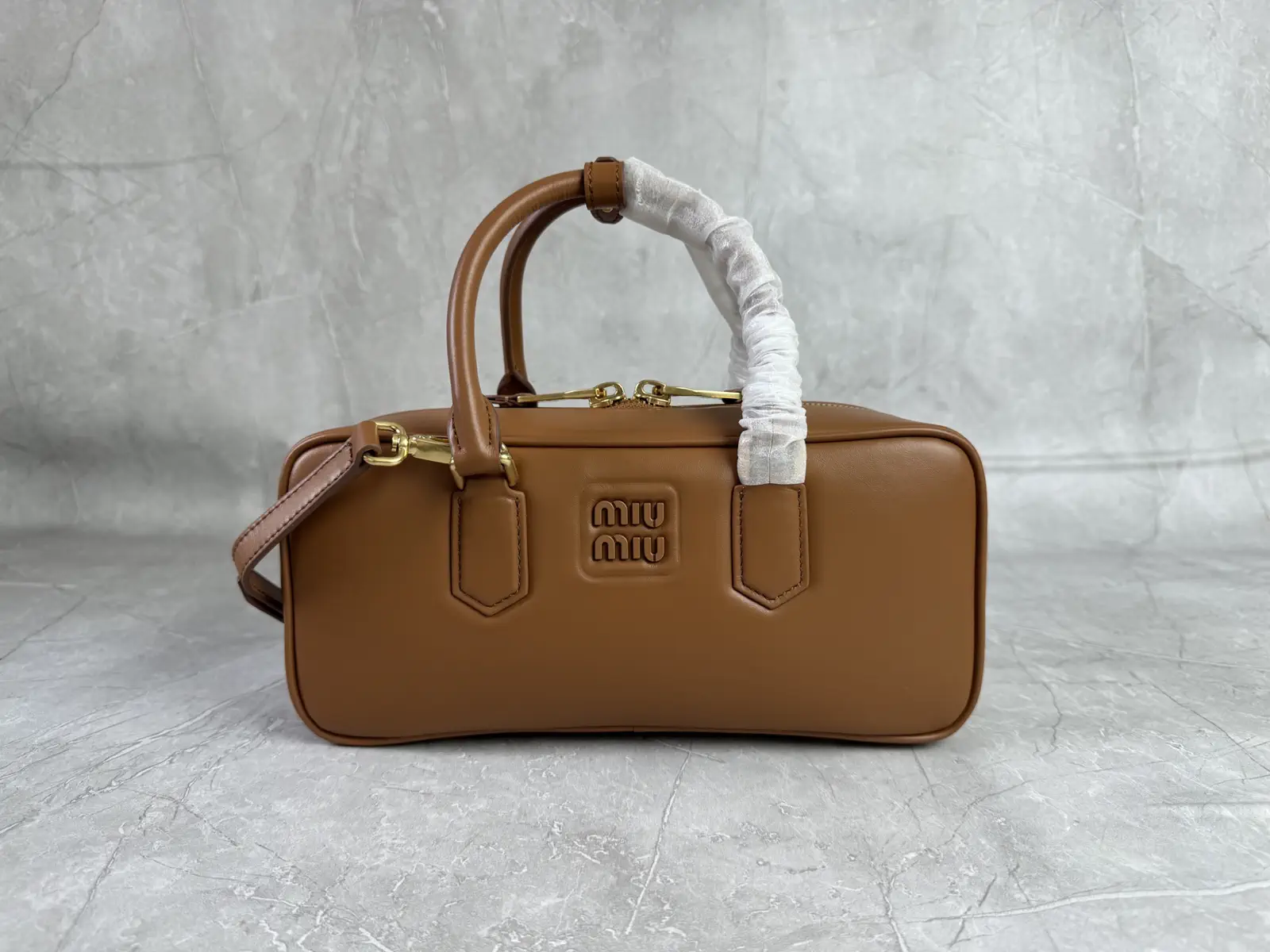 Miu Miu Cognac Leather Bowling Bag image 1