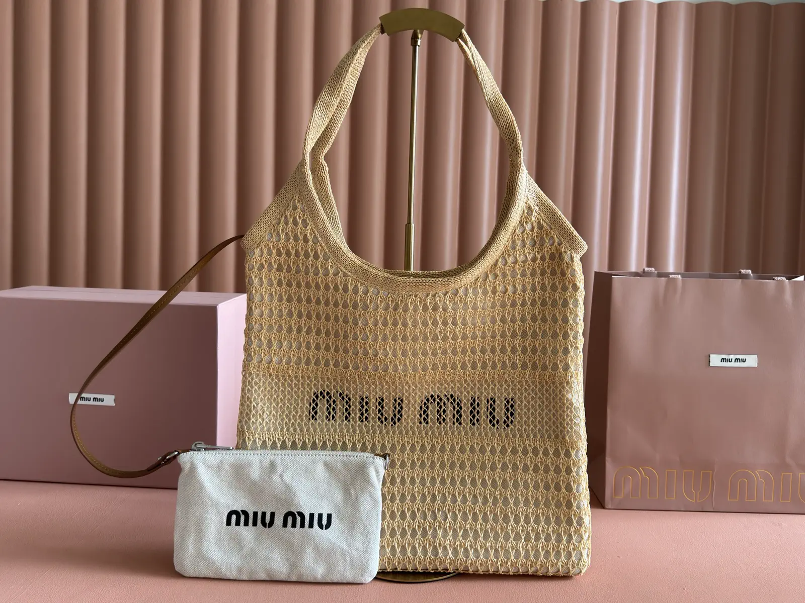 Miu Miu Woven Tote Bag with Detachable Canvas Pouch image 1