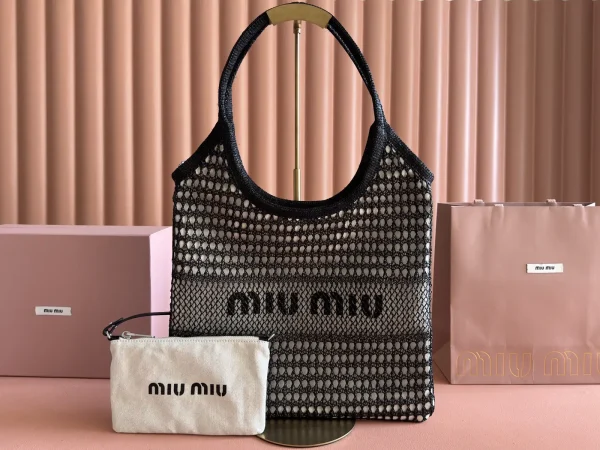 Miu Miu Woven Tote Bag with Detachable Canvas Pouch image 1