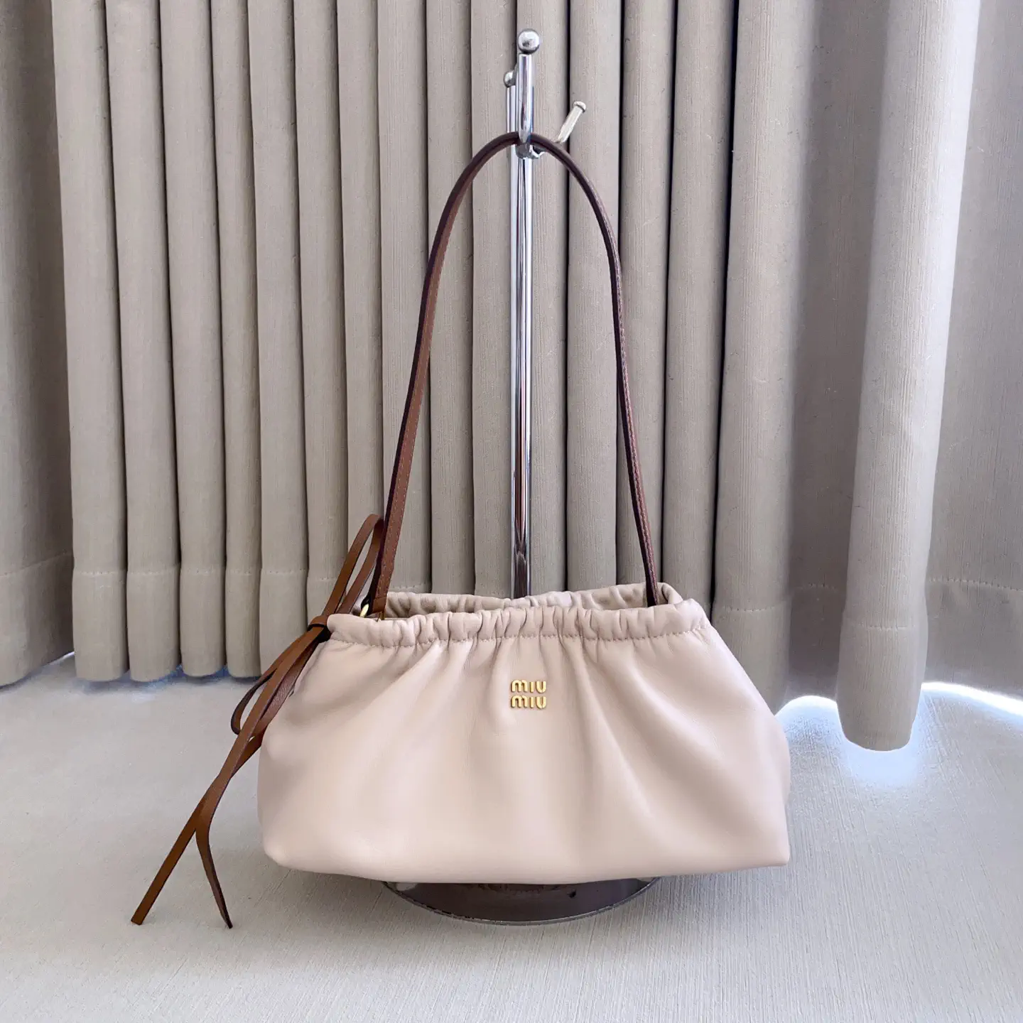 Miu Miu Beige Ruched Shoulder Bag image 1