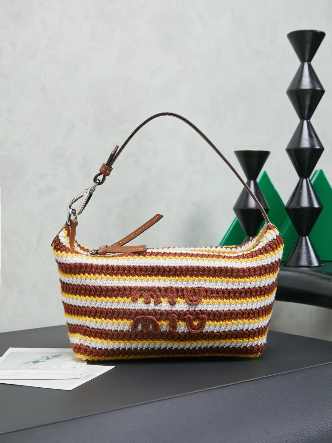 Miu Miu Striped Crochet Shoulder Bag image 1
