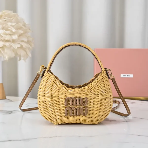 Miu Miu Woven Top Handle Bag with Leather Strap image 1
