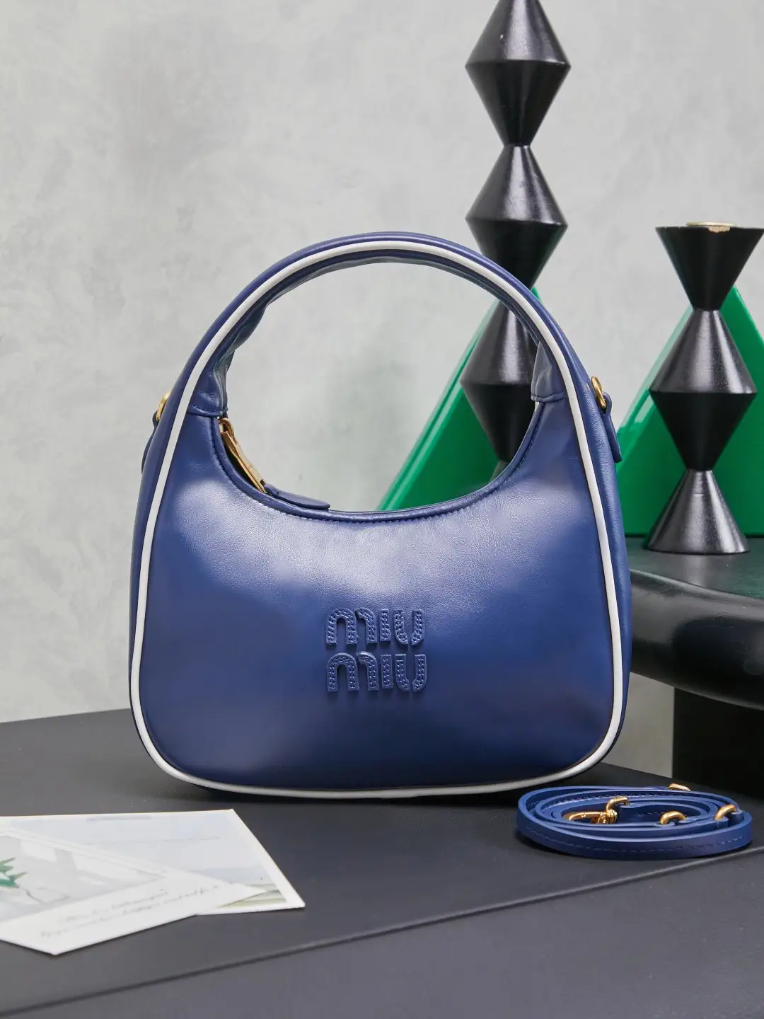 Miu Miu Navy Blue Hobo Shoulder Bag image 1