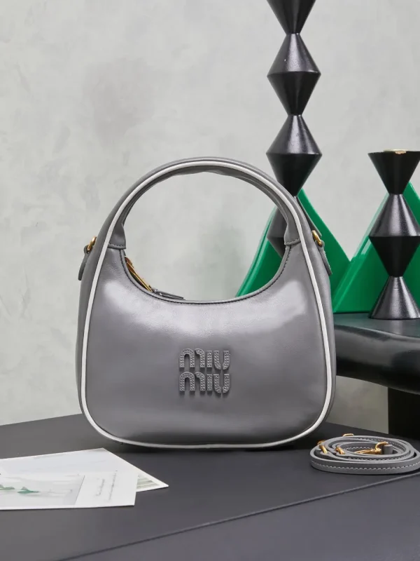 Miu Miu Gray Hobo Shoulder Bag with White Trim image 1