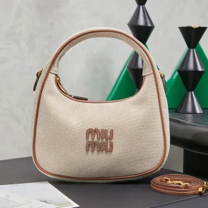 Miu Miu Beige Canvas Top Handle Bag with Brown Trim image 1