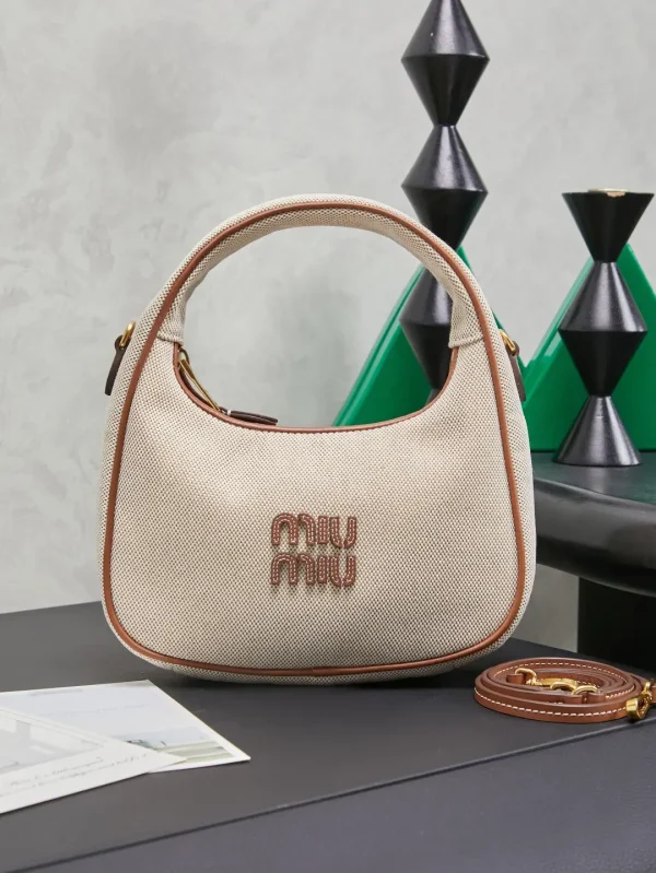 Miu Miu Beige Canvas Top Handle Bag with Brown Trim image 1