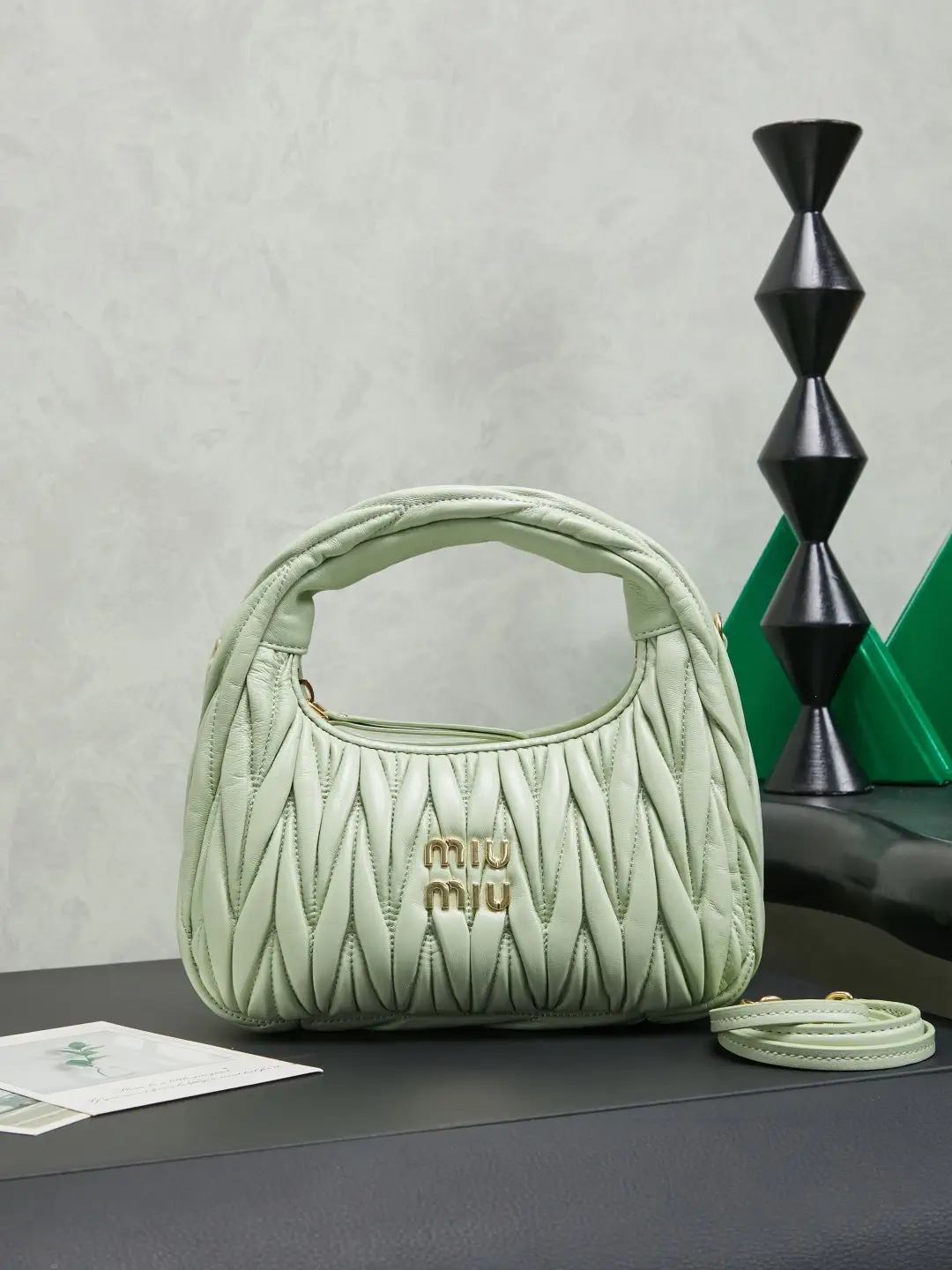 Miu Miu Sage Green Quilted Top Handle Bag image 1