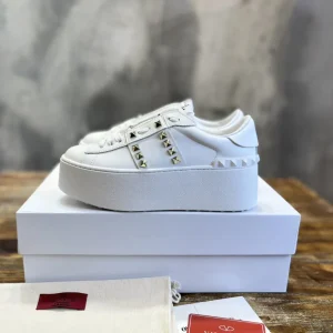 White Platform Sneakers with Stud Details image 1