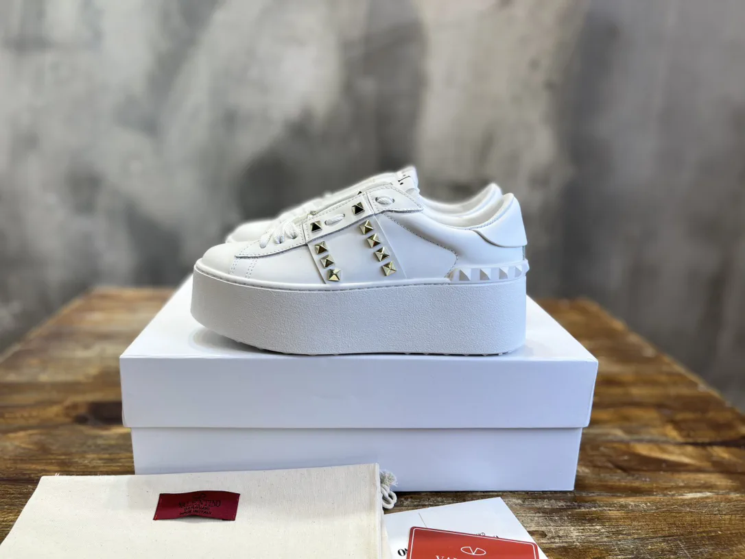 White Platform Sneakers with Stud Details image 1