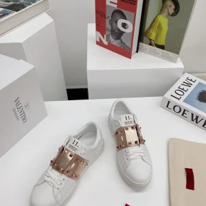 Rockstud Untitled White Sneakers with Rose Gold Stud Strap image 1
