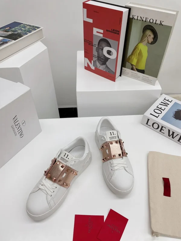 Rockstud Untitled White Sneakers with Rose Gold Stud Strap image 1