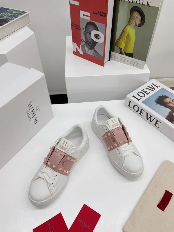 Rockstud Untitled White Sneakers with Pink Strap image 1