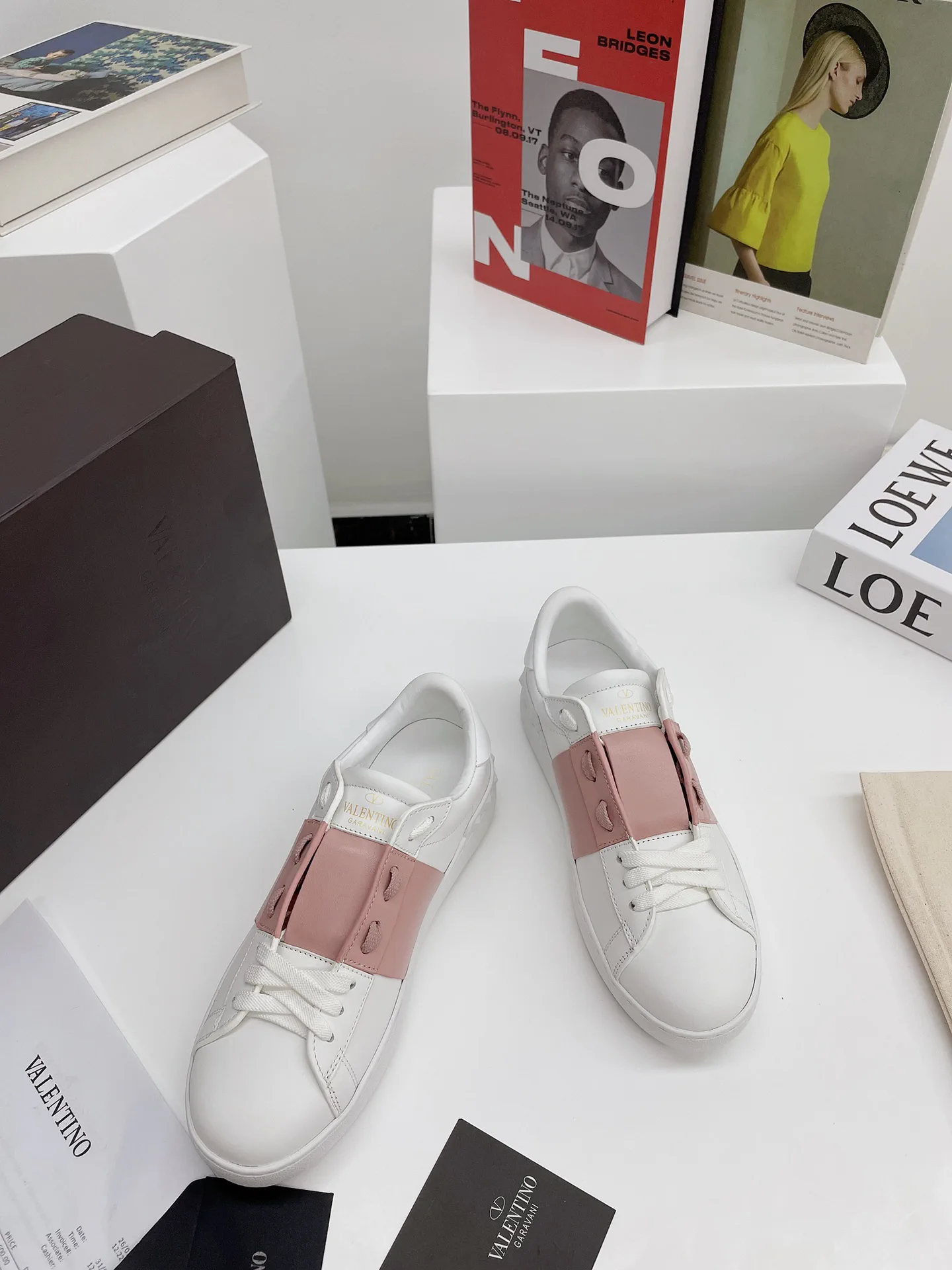 White and Pink Low-Top Casual Sneakers image 1