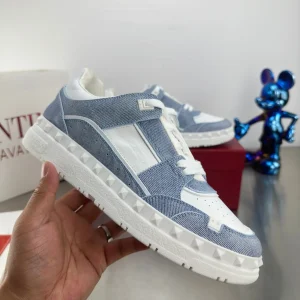 Denim and White Paneled Casual Sneakers image 1