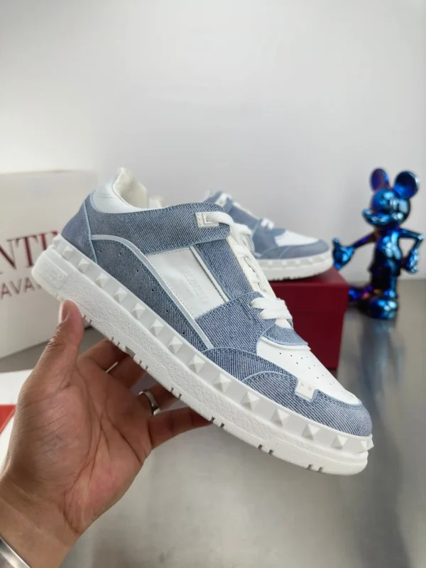 Denim and White Paneled Casual Sneakers image 1