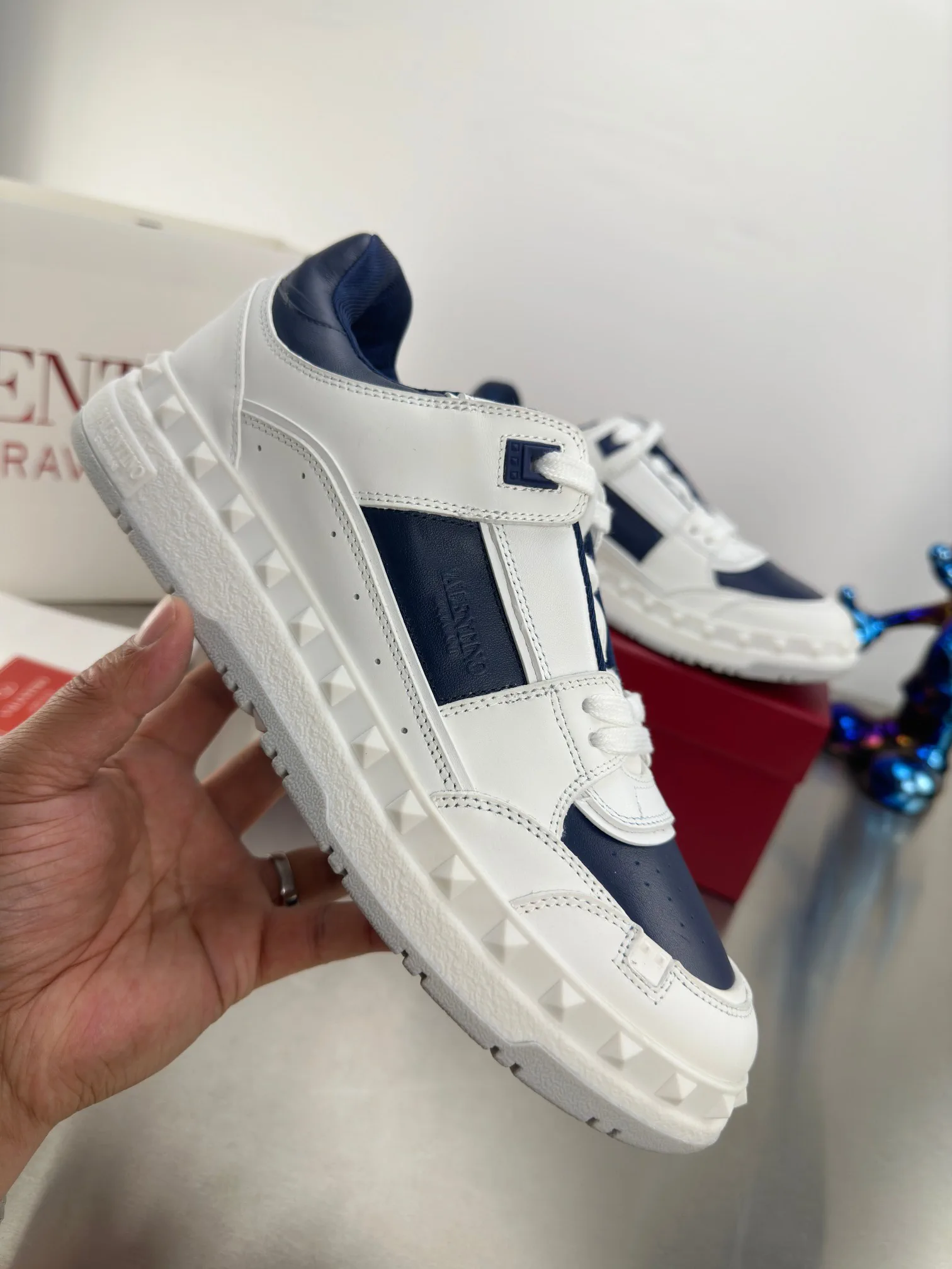 White and Navy Casual Sneakers image 1