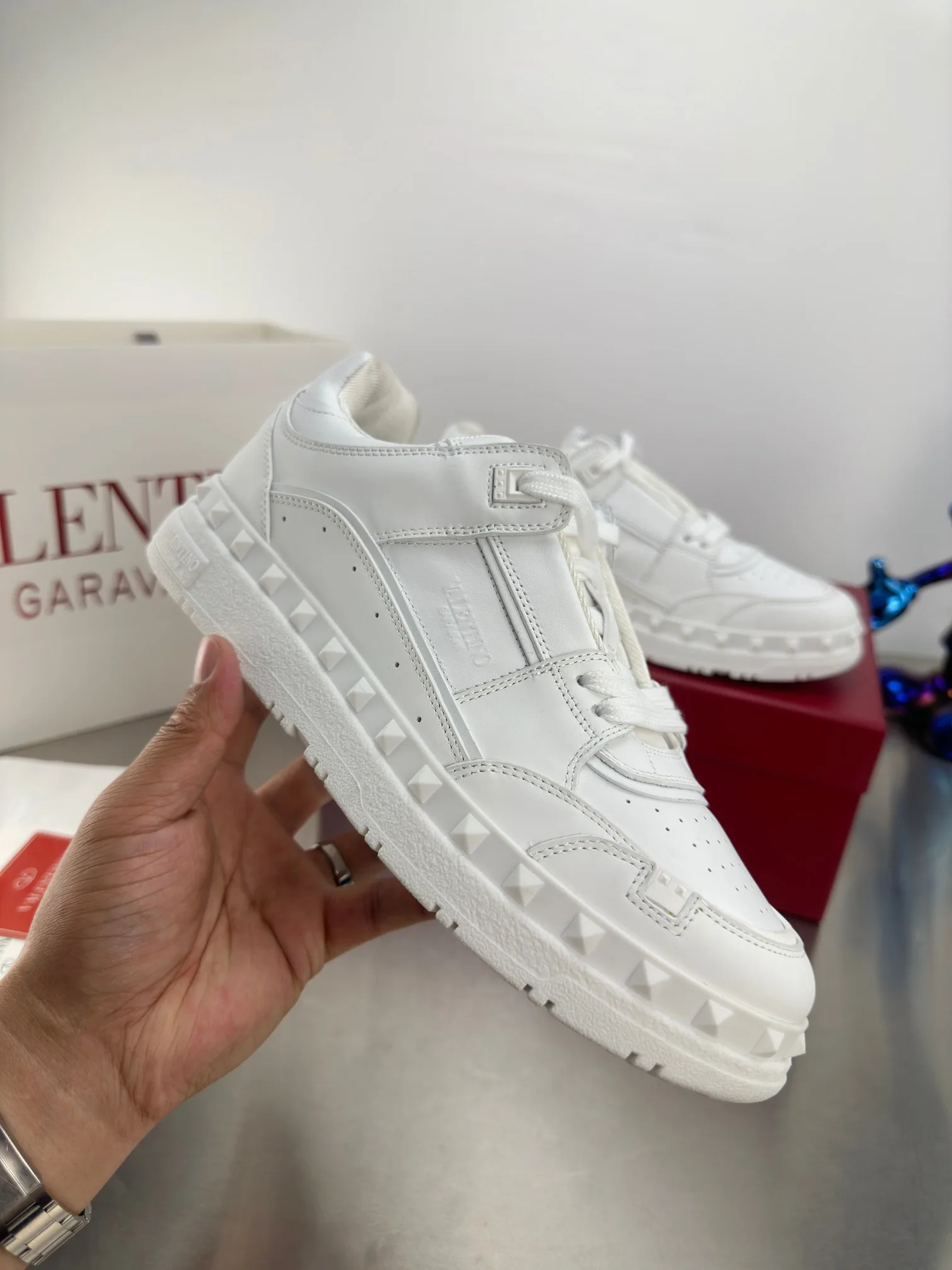 White Casual Sneakers with Studded Sole image 1