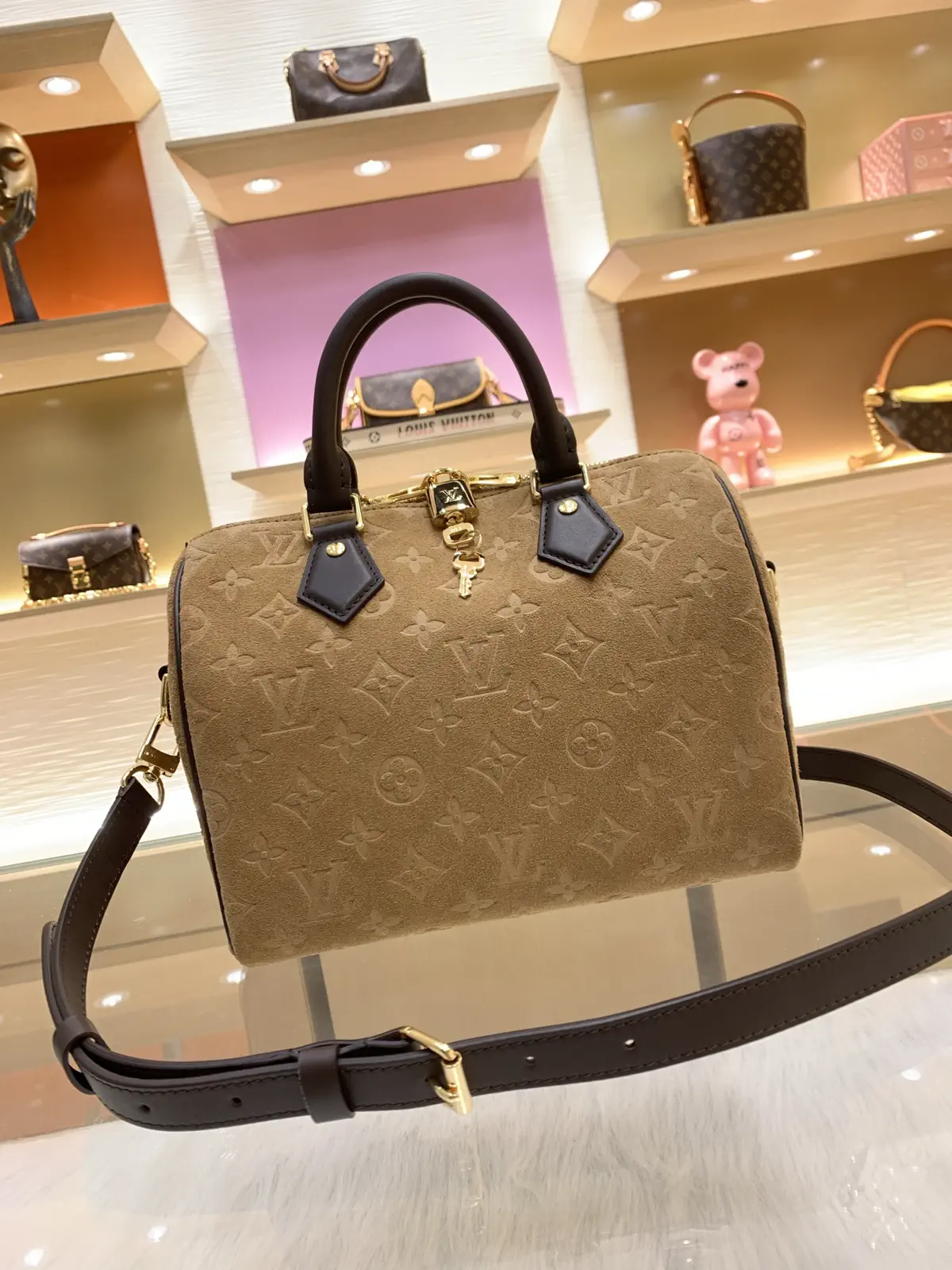 Louis Vuitton Speedy Bandoulière 25 Monogram Suede Top Handle Bag image 1