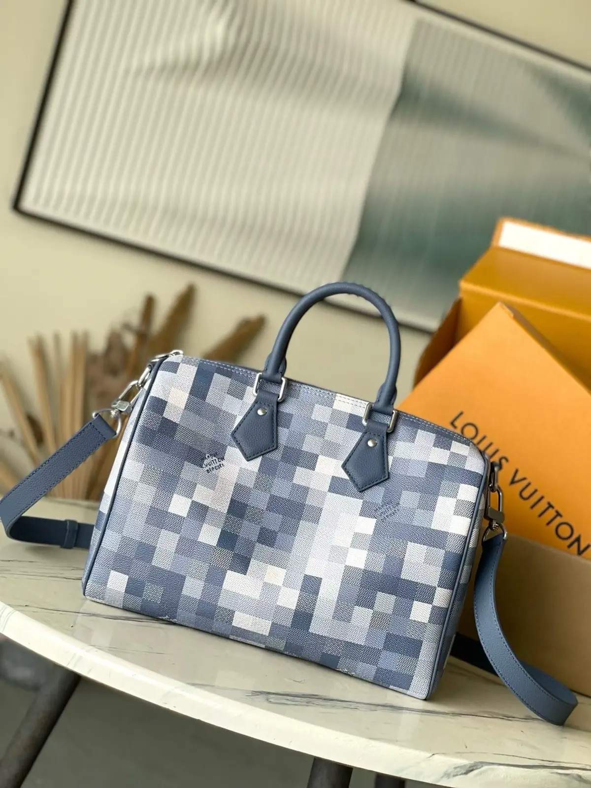 Louis Vuitton Blue Pixel Checkerboard Speedy Bandouliere 30 Bag image 1