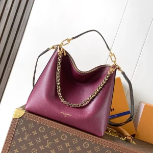 Louis Vuitton Burgundy Leather Hobo Bag with Chain Detail image 1