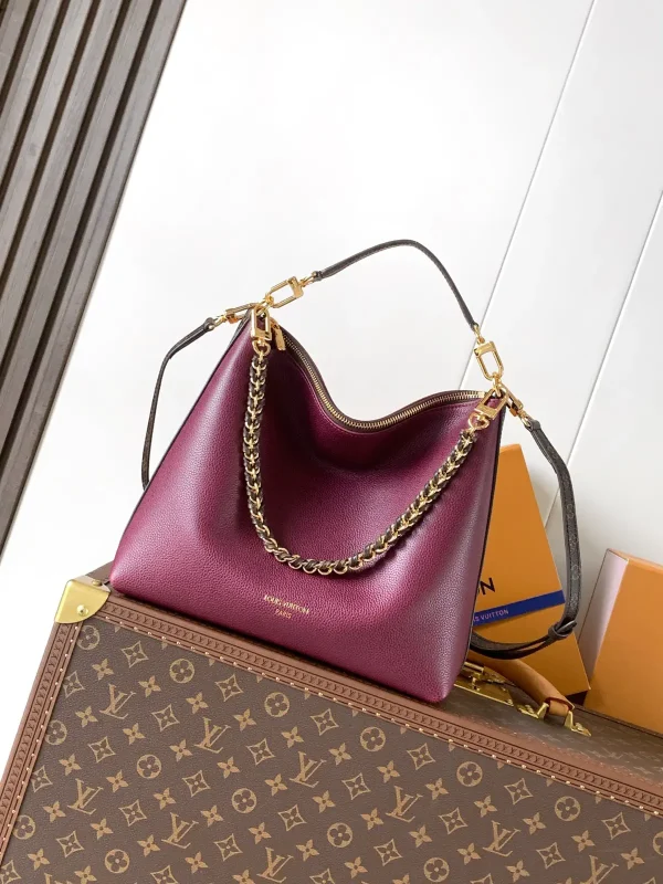Louis Vuitton Burgundy Leather Hobo Bag with Chain Detail image 1