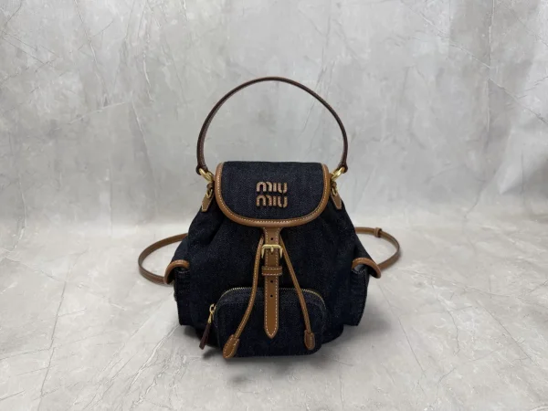 Miu Miu Denim Backpack with Leather Trim image 1