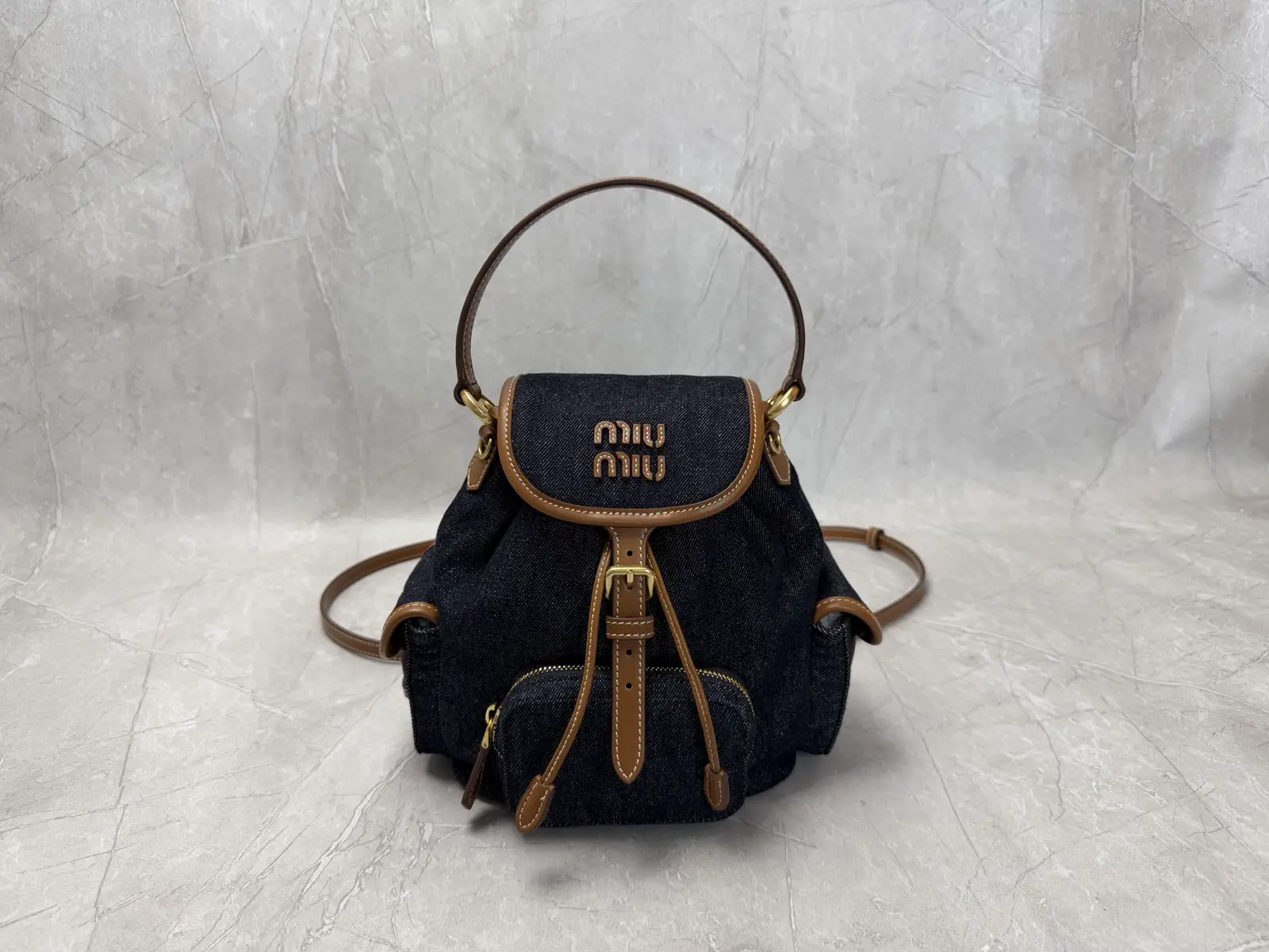 Miu Miu Denim Backpack with Leather Trim image 1