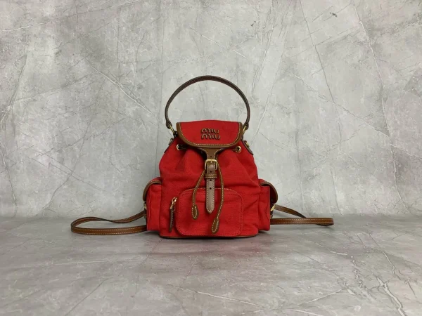 Miu Miu Red Canvas Backpack with Leather Trim image 1