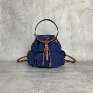Miu Miu Blue Canvas Backpack with Leather Trim image 1