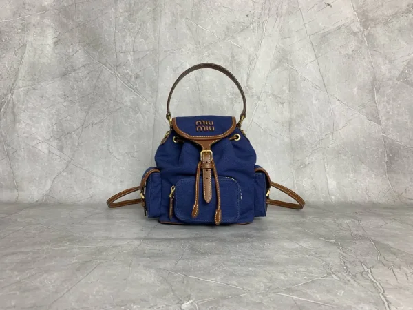 Miu Miu Blue Canvas Backpack with Leather Trim image 1