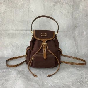 Miu Miu Brown Canvas Backpack with Leather Trim image 1