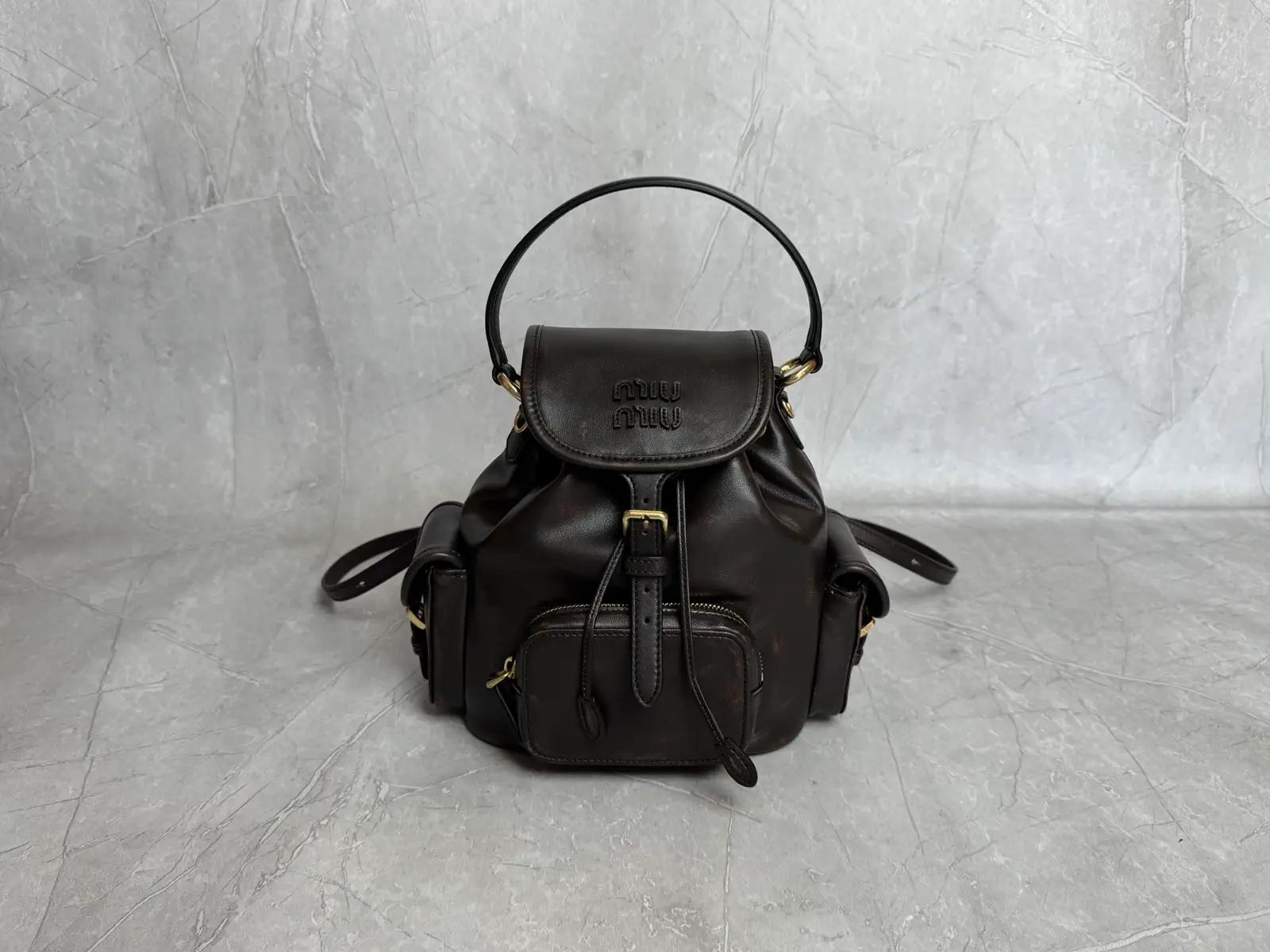 Miu Miu Dark Brown Leather Backpack image 1
