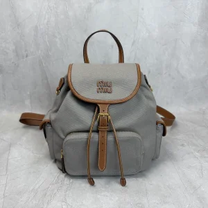 Miu Miu Grey Canvas Backpack with Leather Trim image 1