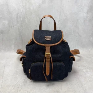 Miu Miu Denim Backpack with Leather Trim image 1