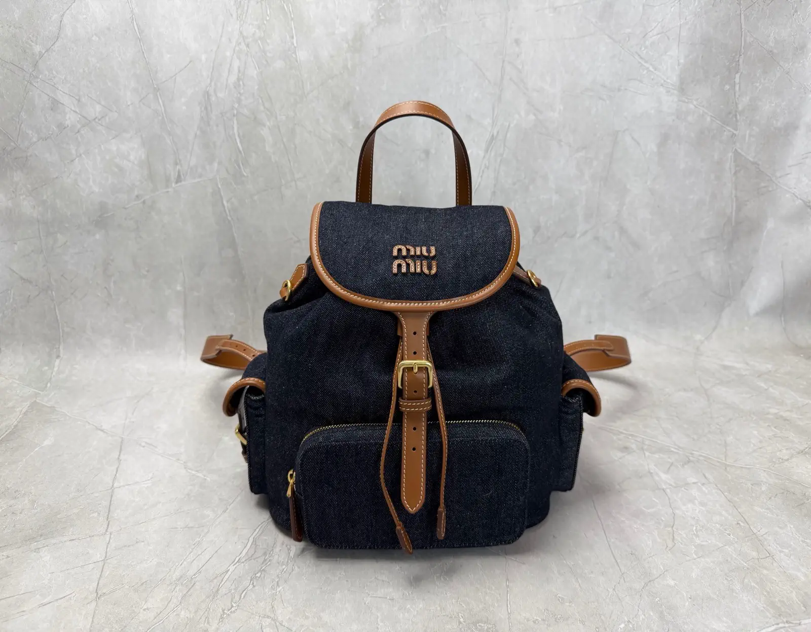 Miu Miu Denim Backpack with Leather Trim image 1