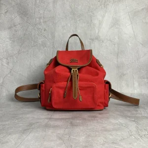 Miu Miu Red Canvas Backpack with Leather Trim image 1