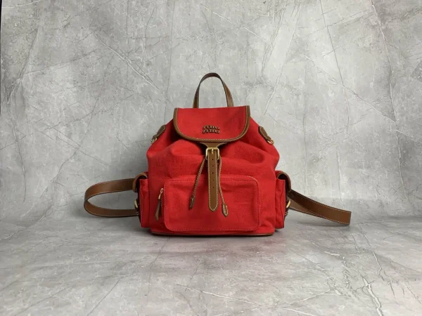 Miu Miu Red Canvas Backpack with Leather Trim image 1