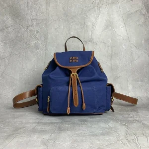 Miu Miu Blue Canvas Backpack with Leather Trim image 1