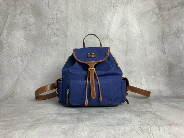 Miu Miu Blue Canvas Backpack with Leather Trim image 1