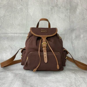 Miu Miu Brown Canvas Backpack with Leather Trim image 1