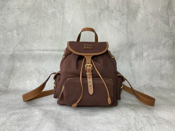 Miu Miu Brown Canvas Backpack with Leather Trim image 1