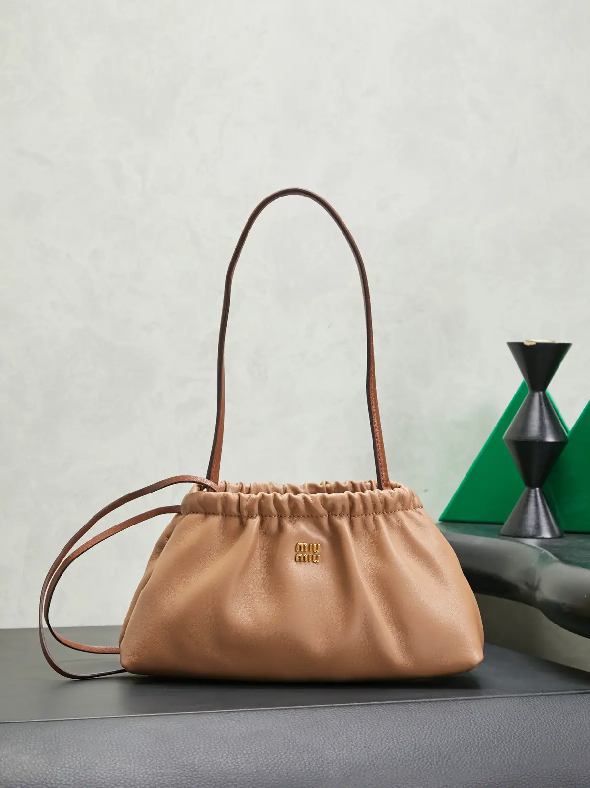 Miu Miu Brown Ruched Mini Shoulder Bag image 1