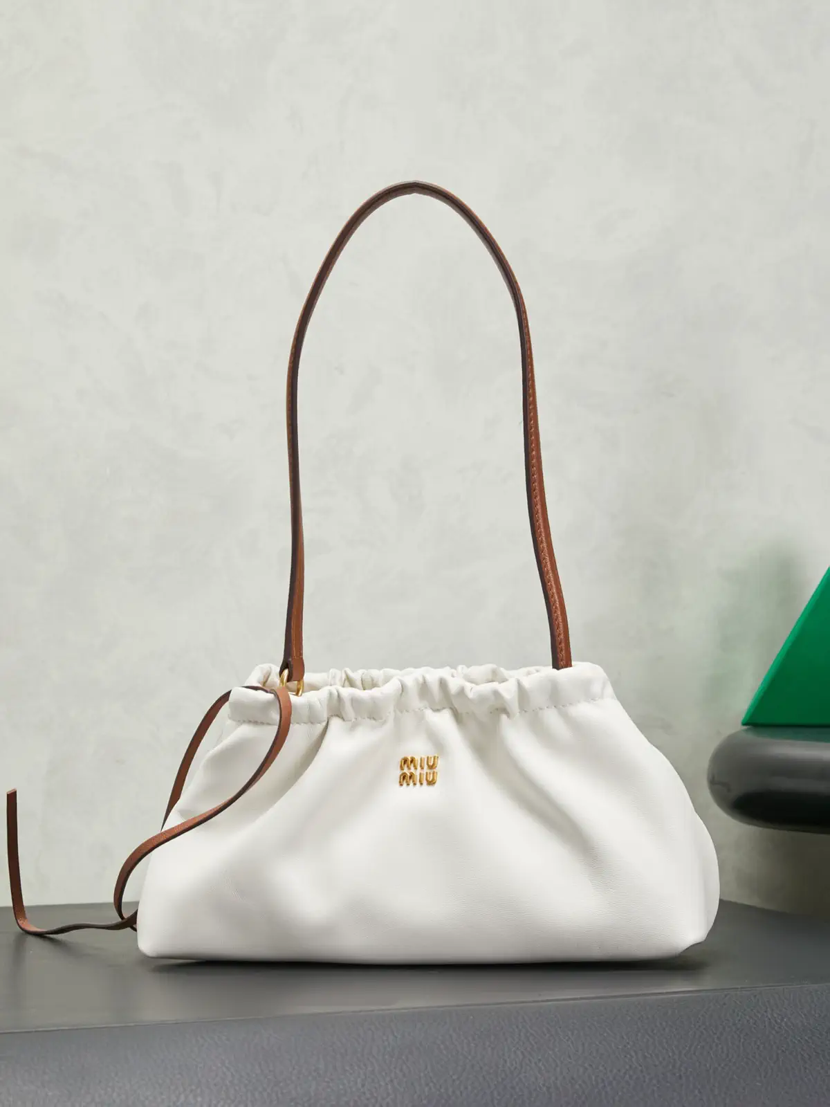 Miu Miu White Ruched Mini Shoulder Bag image 1