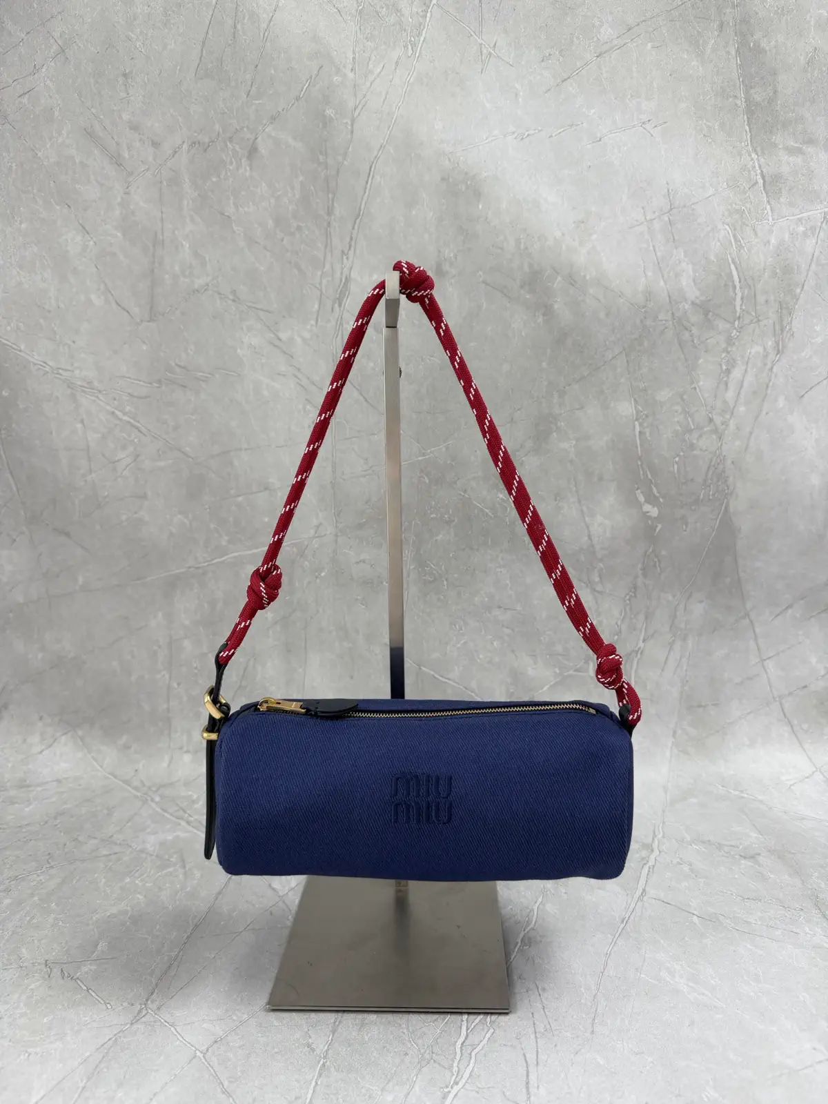 Miu Miu Navy Canvas Cylindrical Shoulder Bag image 1